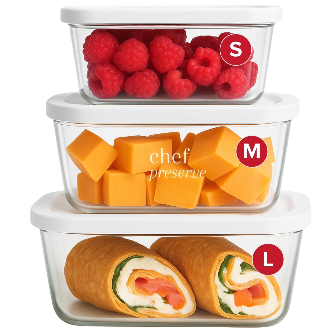Chef Preserve Glass Vacuum Seal Containers for Food Storage, Made For Compact Vacuum Sealer, 3pcs set [1x Small, 1x Medium, 1x Large] Works With Hand