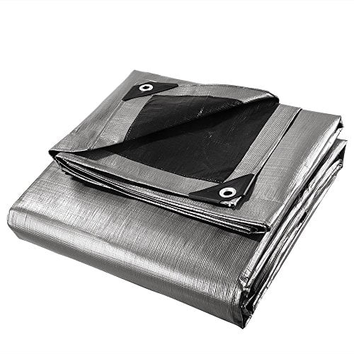 Bâche en Polyéthylène 10 Mil, 20 Pieds x 20 Pieds, Robuste, Argent/noir, Imperméable, Blocage UV