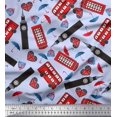 thumbnail image 1 of Soimoi Modal Satin Fabric Bus,Telephone Booth & London Clock Tower Architectural Decor Fabric Printed Yard 42 Inch Wide, 1 of 3