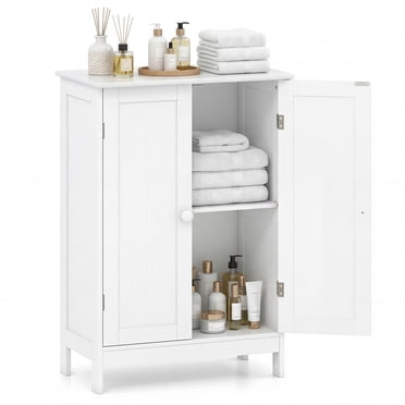 Gymax Bathroom Storage Cabinet Freestanding Wooden Floor Cabinet w/ Double Doors White