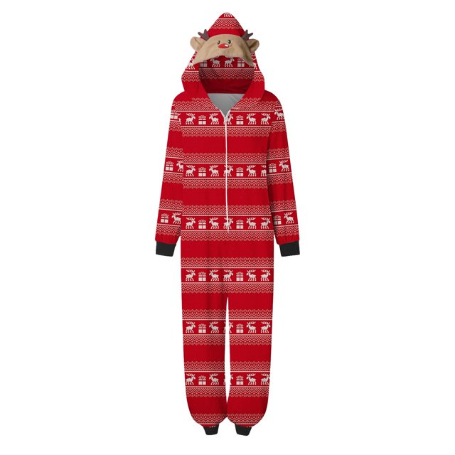Pyjama Parent-Enfant Chaud Ensemble de Noël Imprimé Tenue d'Intérieur Pyjama à Capuche Mamans Combinaison Femmes Pyjamas en Liquidation