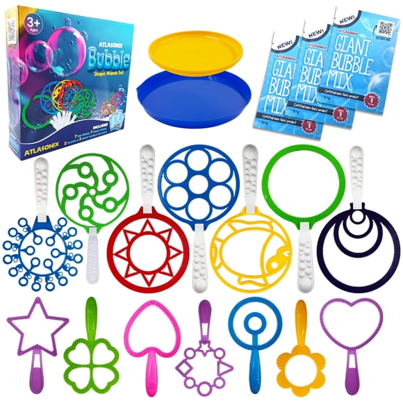 Giant Bubble Wands - Bubbles for Kids, Giant Bubbles, Bubble Toys, Large Blowing Rings, Variety Shapes Set for Big Soap Bubbles, Includes Huge Bubble Mix Solution Kit 19 Pack