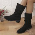 thumbnail image 3 of Dakaela Bottes Western Plissées pour Femmes en Suède Style Cowboy Larges Mi-Mollet Bottillons Bout Rond à Enfiler Chaussures de Marche, 3 of 6