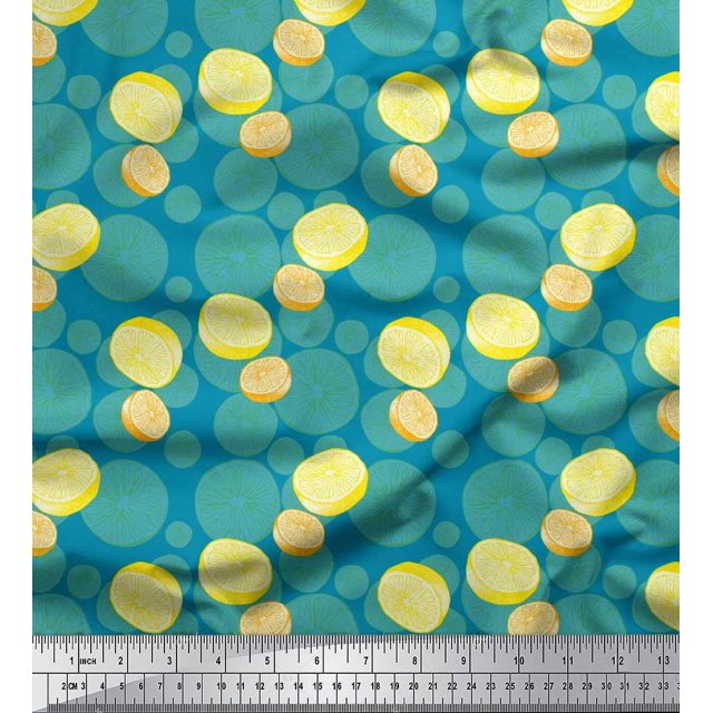 Soimoi Blue Cotton Poplin Fabric Lemon Slice Vegetable Fabric Prints By Yard 56 Inch Wide
