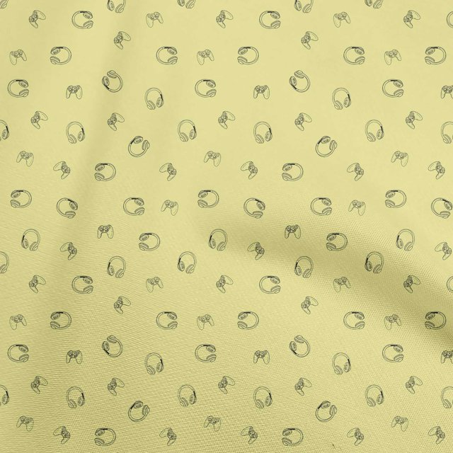 oneOone Rayon Yellow Fabric Retro Headphones Craft Projects Decor Fabric Printed By The Yard 56 Inch Wide