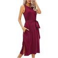 thumbnail image 1 of AherBiu Robe Midi T-Shirt d'Été Décontractée pour Femmes 2024 Sans Manches Confortable avec Fente et Poche, 1 of 6