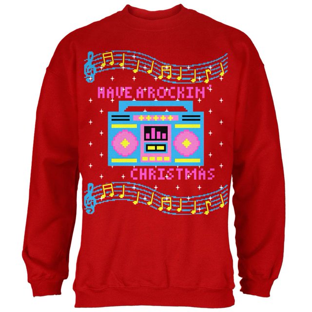Chandail Rétro Boombox Musique « Have a Rockin' Ugly Noël Sweater » pour Homme