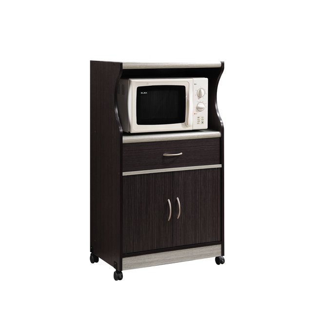 Hodedah Wheeled Microwave Island Cart with Drawer, Choco Grey
