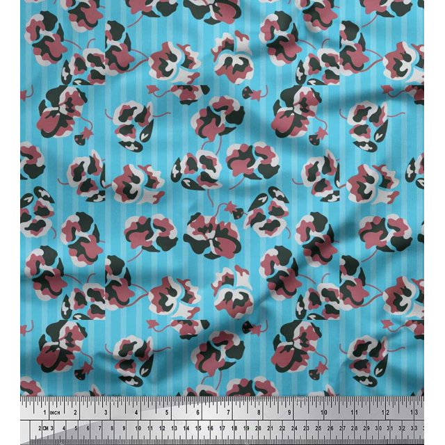 Soimoi polyester Crepe Fabric Stripe & Floral Artistic Decor Fabric Printed Yard 42 Inch Wide