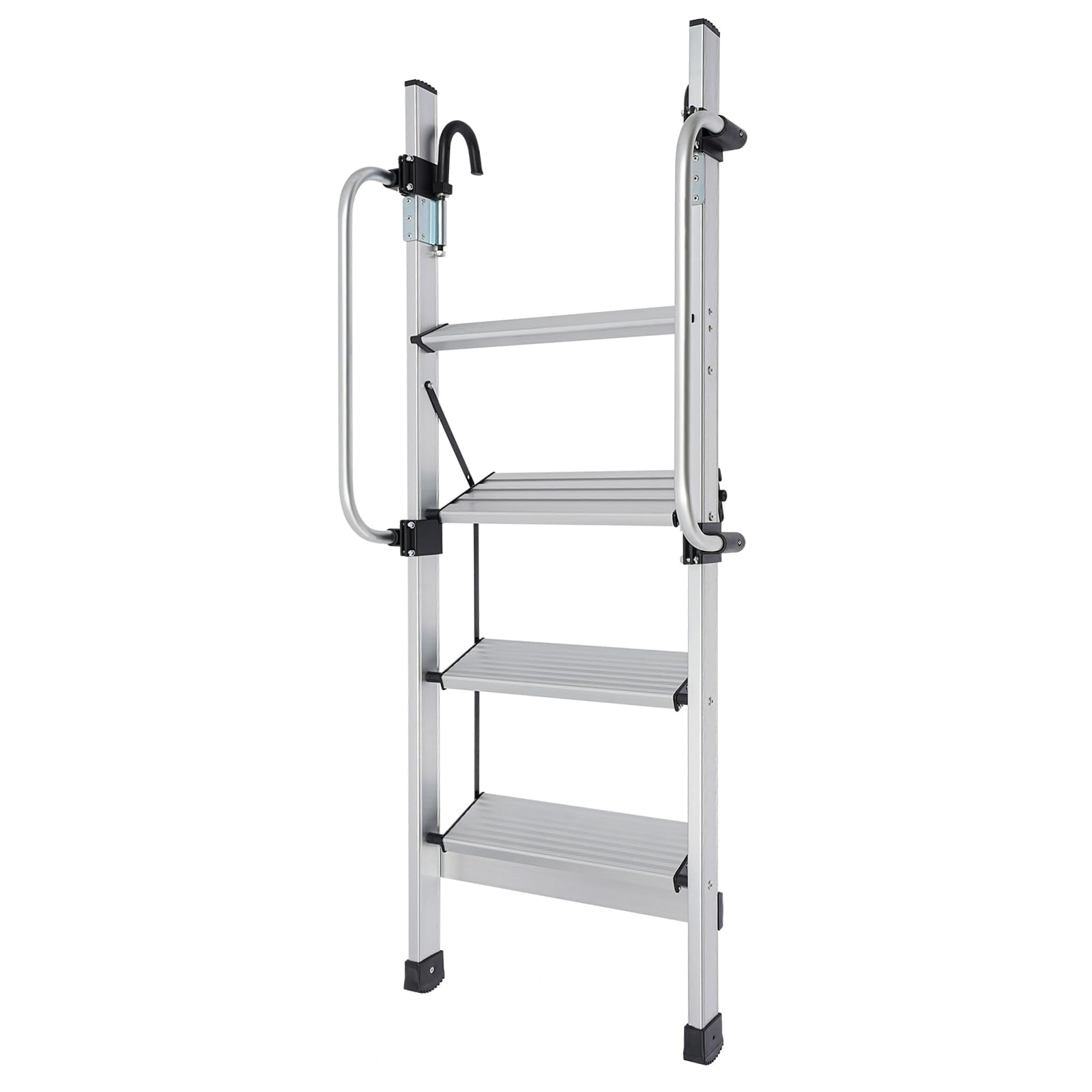 Aluminum 4 Step Bed Ladder with Handrails, Tilt Angle Adjustable Heavy Duty Loft Truck Boat Safety Climb Ladder, Folding Step Stool Safety Stepladder for Home Offices Dormitory