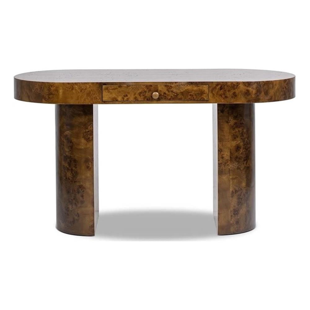 Pemberly Row 55.5" Single Drawer Oval Computer Desk in Dark Brown Burl Wood