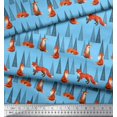 thumbnail image 3 of Soimoi Blue polyester Crepe Fabric Artistic Tree & Wolf Animal Decor Fabric Printed Yard 42 Inch Wide, 3 of 5