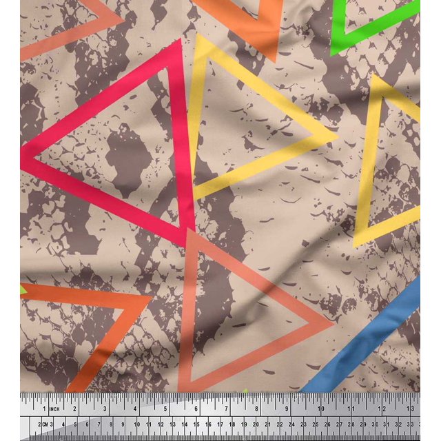 Soimoi Viscose Chiffon Fabric Animal Skin & Triangle Geometric Print Fabric by the Yard 42 Inch Wide
