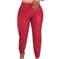 thumbnail image 1 of Yuyuzo Plus Size Leather Pants Women Drawstring Elastic High Waisted Jogger Pants with Pockets, 1 of 4