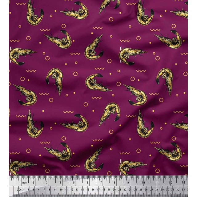 Soimoi Rayon Fabric Circle,Dot & Prawns Ocean Printed Fabric 1 Yard 56 Inch Wide