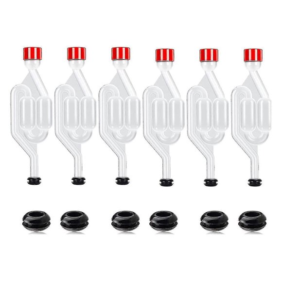 Homebrew Airlock Kit for Wine Fermentation - 6 Pack Plastic Airlocks with Sealing Rings