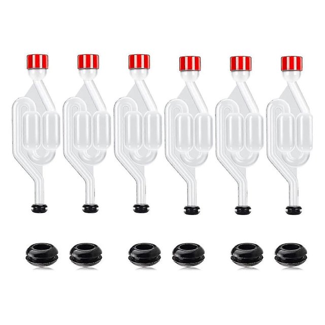 Homebrew Airlock Kit for Wine Fermentation - 6 Pack Plastic Airlocks with Sealing Rings
