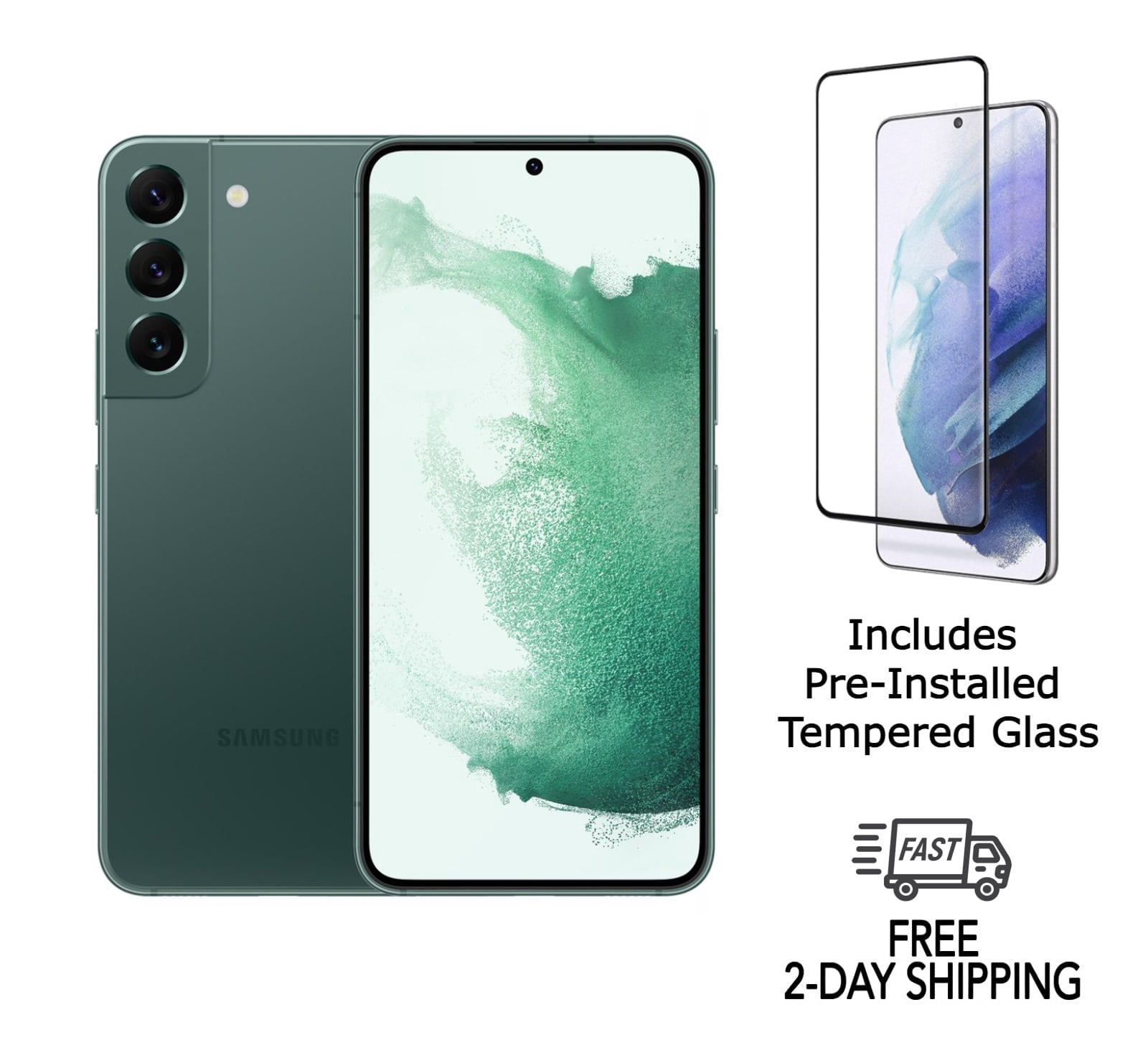 Refurbished Samsung Galaxy S22 5G S901U (Fully Unlocked) 256GB Green with Screen Protector
