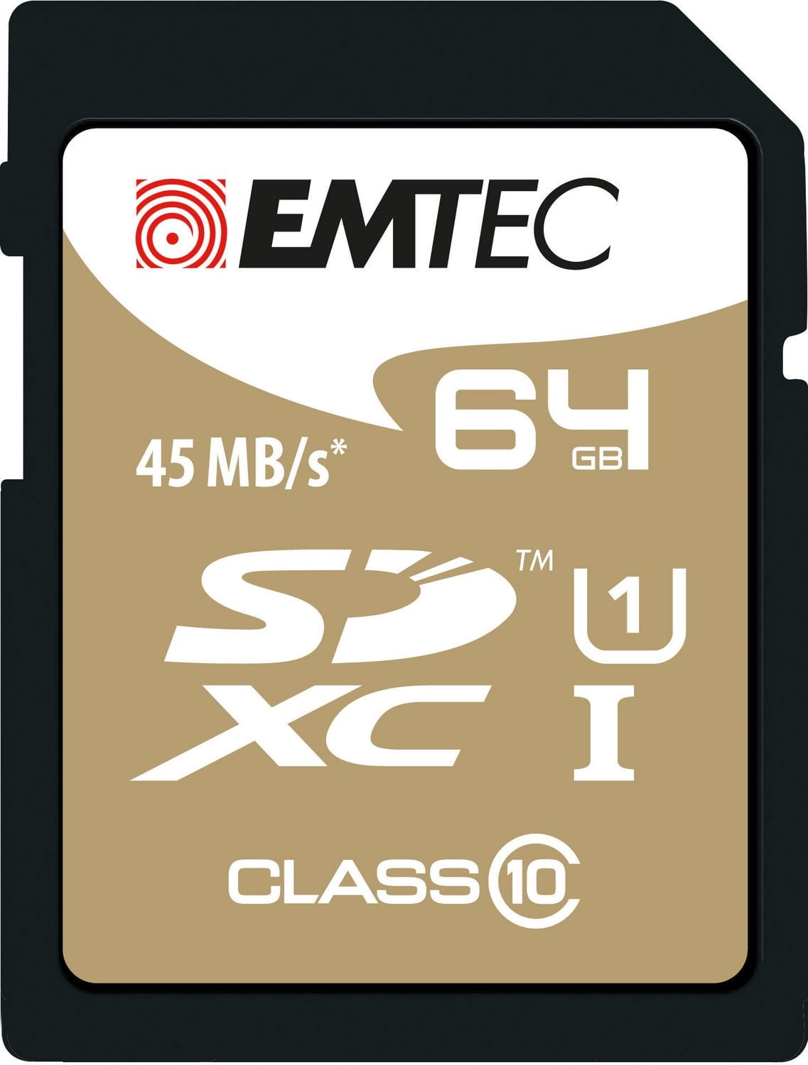 Carte à mémoire SD CL10 U1 d'Emtec de 64 Go de la collection d'or