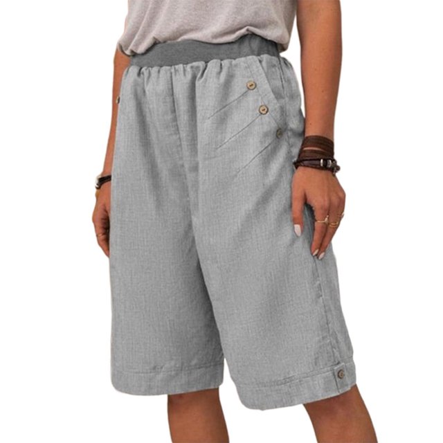 Innerwin Short Bermuda de Plage Mini Taille Haute pour Femme, Couleur Unie, Gris, 3TG