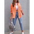 thumbnail image 5 of SEARIPE Women‘s Casual Denim Jacket Frayed Hem Ripped Long Sleeve Jean Jacket With Pockets Pink M, 5 of 5
