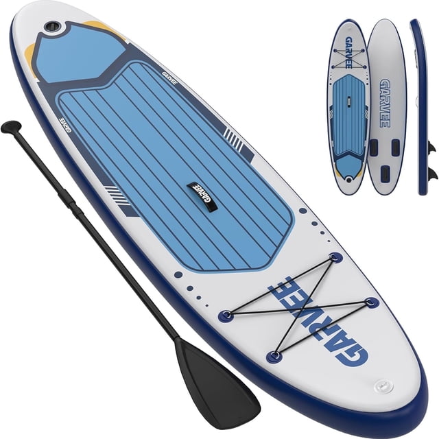 Garvee Inflatable Stand-up Paddle Board, 10.6' x 32'' x 6'', Manual Pump, with Camera Mount, White & Blue