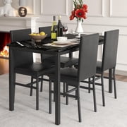 AWQM 5-Peice Dining Table Set, Faux Marble Dining Room Table and Chairs Set, Rectangle Kitchen Table Set with Durable Metal Frame and Upholstered Chairs, for Dining Room, Kitchen, Black