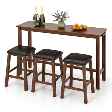 Gymax Ensemble de 4 Tables de Bar avec Prise de Courant, Table de Comptoir et 3 Tabourets de Bar