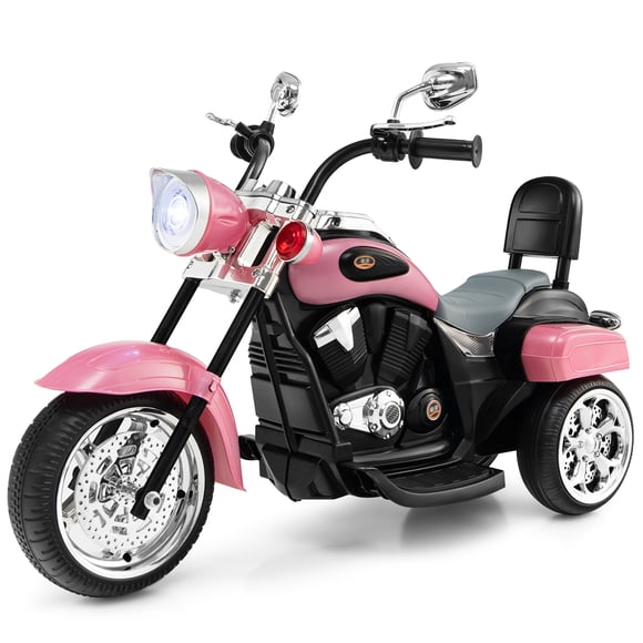 Costway 6V Kids Ride On Chopper Motorcycle 3 Wheel Trike with Headlight and Horn Pink