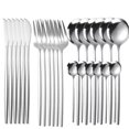 thumbnail image 1 of Xiao Hua stainless steel cutlery set of 24 pieces (6 people), complete set of forks, knives, spoons, teaspoons, kitchen utensils set, suitable for dinners and holiday gatherings, silver, 1 of 5