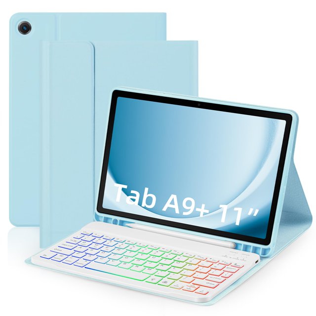 Mistaha Samsung Galaxy A9 Plus 5G Keyboard Case - Blue Leather Cover with Bluetooth Keyboard