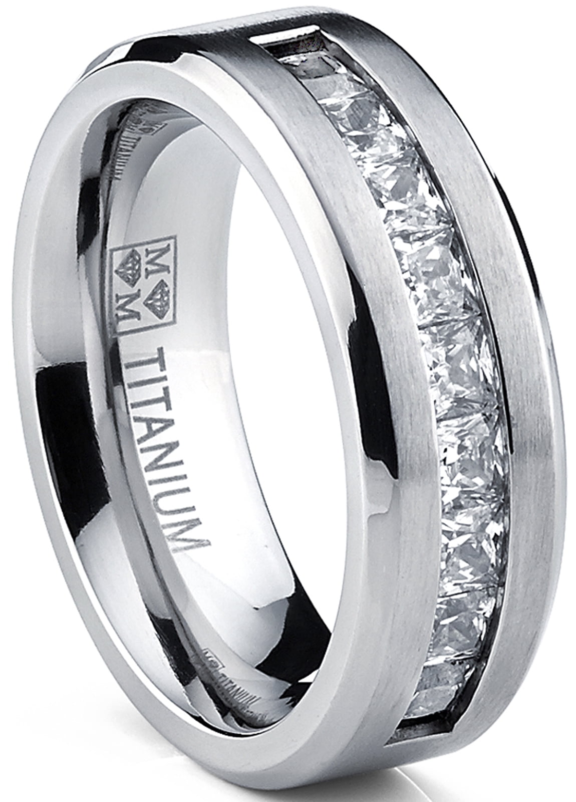 Titanium Men's 1Ct Wedding Band Engagement Ring 9 large Princess Cut Cubic Zirconia