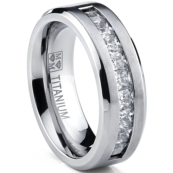 Titanium Men's 1Ct Wedding Band Engagement Ring 9 large Princess Cut Cubic Zirconia