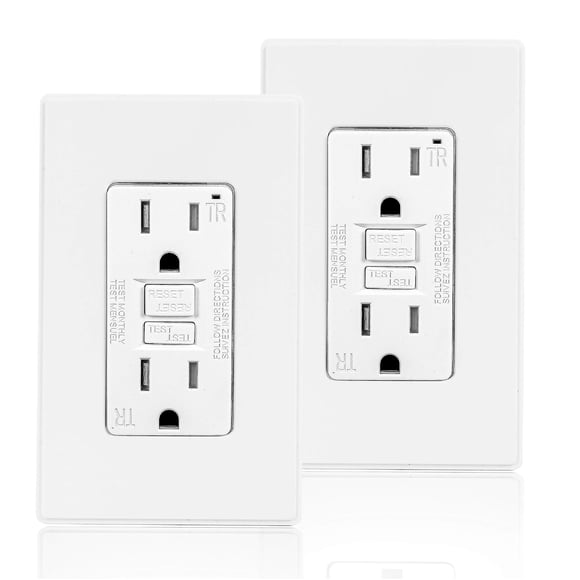 Coby Sortie 15 Ampères Gfci 5-15R Design Étroit Réceptacle Double Réceptacle Résistant au Tassage avec Indicateur Led avec Plaque Murale Certifiée Ul (Lot de 2)