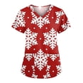 thumbnail image 1 of TIMIFIS Haut de Sarrau Rouge pour Femmes, Haut Cache-Cœur Imprimé de Noël pour les Fêtes, Chemise à Encolure, Bonhomme de Neige, Manches Courtes, Col en V, Tunique d'Infirmière pour le Travail, Blouse d'Uniforme de Travail avec Poches - Rouge Automne/hiver, 1 of 4
