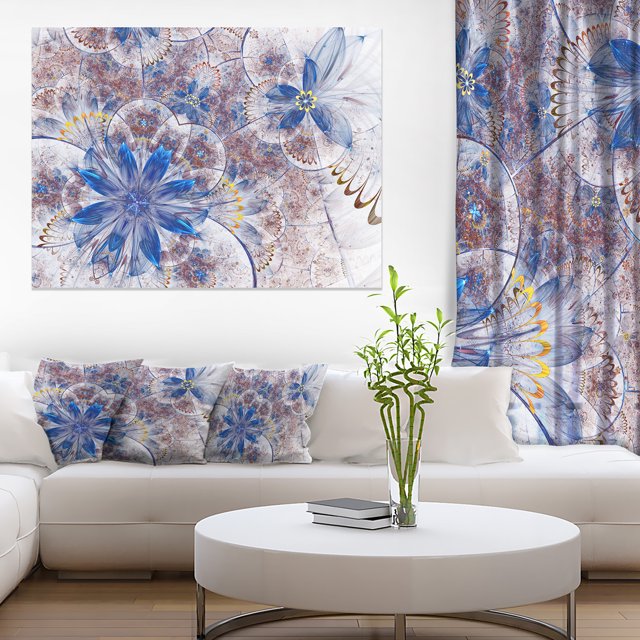 Formes Florales Grungy Bleu Brun - Grande Toile Murale Florale