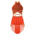 thumbnail image 3 of TiaoBug Robe de Danse Lyrique pour Filles Jupe Asymétrique à Sequins Col Licou Justaucorps de Patinage Artistique Robe Orange Fluorescent 14, 3 of 6