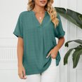 thumbnail image 2 of Birdeem Mode Femme Manches Courtes Col Rond Rétro Pâques Couleur Unie Haut Ample Blouse Manches, 2 of 7