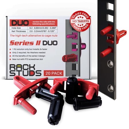 Rackstuds DUO20 1RU Series II Rack Mount Solution - Effortless Alternative to Traditional Rack Screws and Cage Nuts & Se