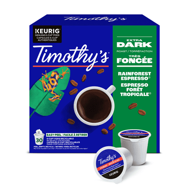 Timothy’s Rainforest Espresso, Extra Dark Roast, K-Cup Coffee Pods