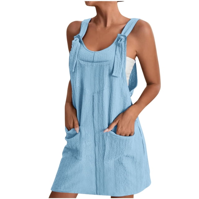 FAIWAD Robes Salopettes pour Femmes Été Entraînement Robe d'Été Filles Bretelle Ajustable Robe Trapèze Mini avec Poches