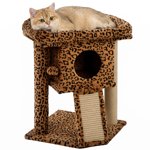 PawHut Arbre de chat, Petite tour de chat avec perche, poste de scratching, impression léopard