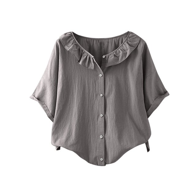 Blouses pour Femmes Décontractées à Col Rond Boutonnées T-Shirt Basique Confortable Détente Tendance Léger Été Vacances Chemise Douce 2025