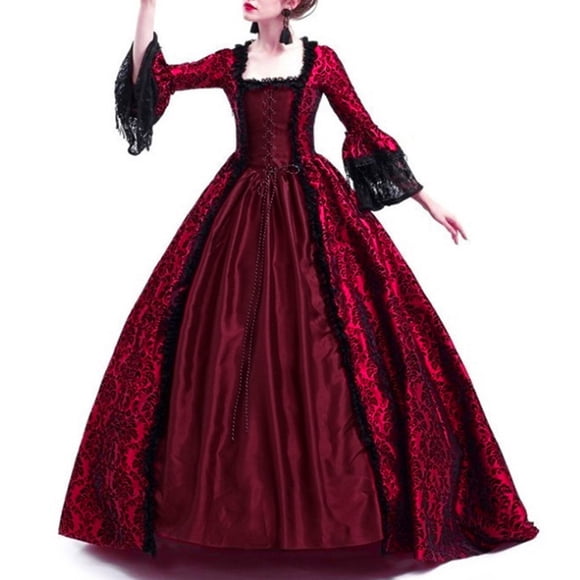 Renaissance Dress women Retro Party Princess Cosplay Lace Floor Length Dress