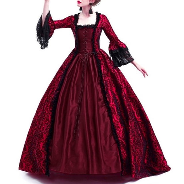 Robe Renaissance Femme Rétro Fête Princesse Cosplay Dentelle Longueur au Sol Robe