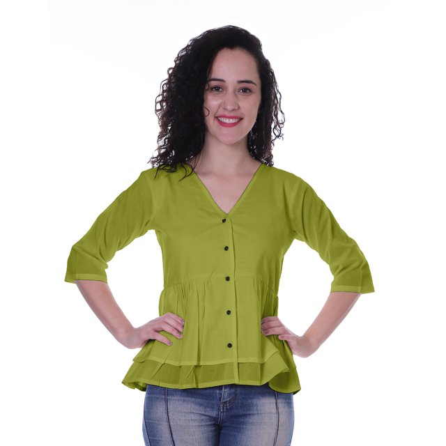 Moomaya Haut Péplum en Coton pour Femmes Tunique en Coton à Col en V Blouse Ethnique