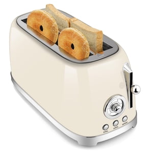SUSTEAS Toaster 4 Slice Wide Slot, Stainless Steel Bread Bagel Toasters, Retro Long Slot Tostadora for Defrost, Reheat, Removable Crumb Tray, 1500W,