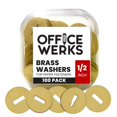 thumbnail image 1 of Officewerks Brass Washers for Paper Fasteners, 1/2 Inch Slotted Brass Gold-Plated Round Metal Brads for Scrapbooking, Crafts, Making DIY, and More (Gold Washers - 100 Pack), 1 of 5