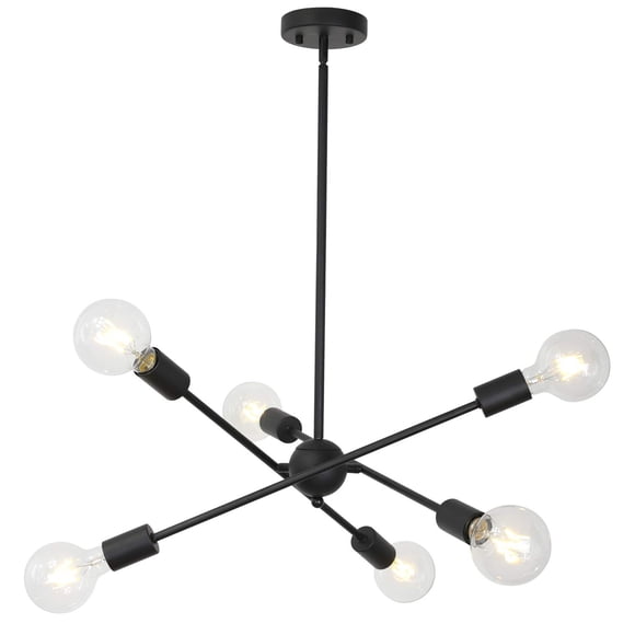 BONLICHT Lustre Sputnik Éclairage 6 Lumières Lustre Noir Suspension Mi-Siècle Vintage Industriel Cuisine Salle à Manger Luminaire de Plafond pour Chambre Couloir Hall Îlot Ferme