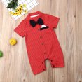 thumbnail image 3 of Newborn Baby Boy Gentleman Short Sleeve Button Down Bow Tie Striped Romper, 3 of 7